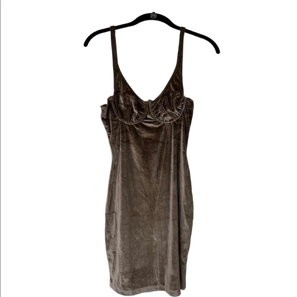 Fashion Nova Carly Velvet Mini Dress. Color Taupe. Never worn! New with tags.